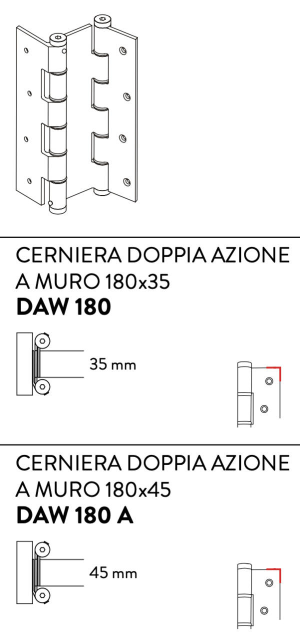 Justor DAW 180 - Cerniere Doppia Azione a Muro - 2 Pezzi
