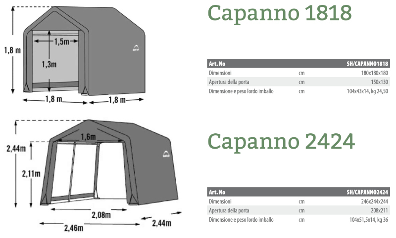 Caratteristiche tecniche capanni da giardino ShelterLogic - 1818 2424