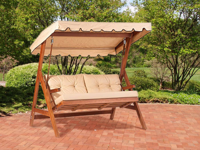 Dondolo in Legno da Giardino con Cuscini Removibili e Impermeabili - Cipro Losa
