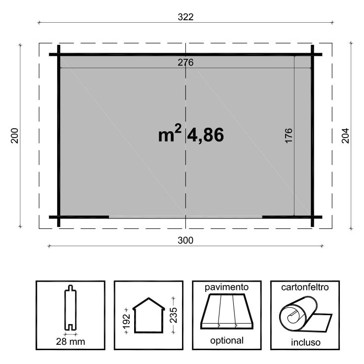 Kelly Losa Casetta in Legno da Giardino 300x200 cm - Misure