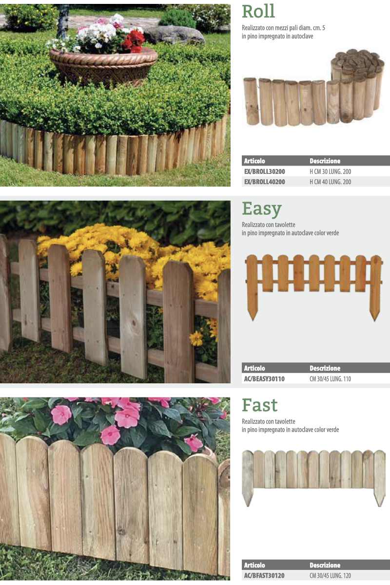 Clôture en Bois pour Jardin Losa Bordure Différentes Formes