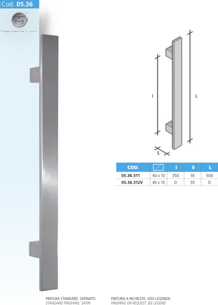 Steel Rectangular Bar Pull Handle MPM 05.36