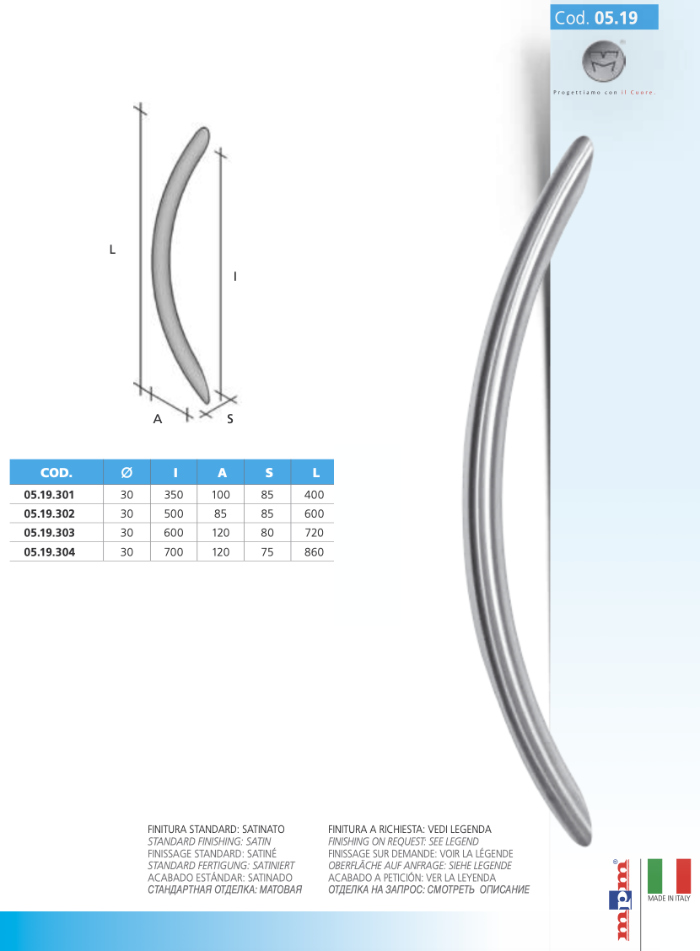 Maniglione Curvo in Acciaio per Porta Varie Misure MPM 05.19