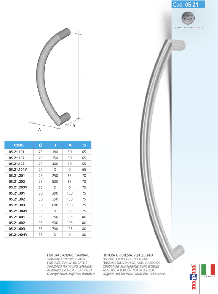 Maniglione Economico Acciaio Inox di Forma Curva MPM 05.21