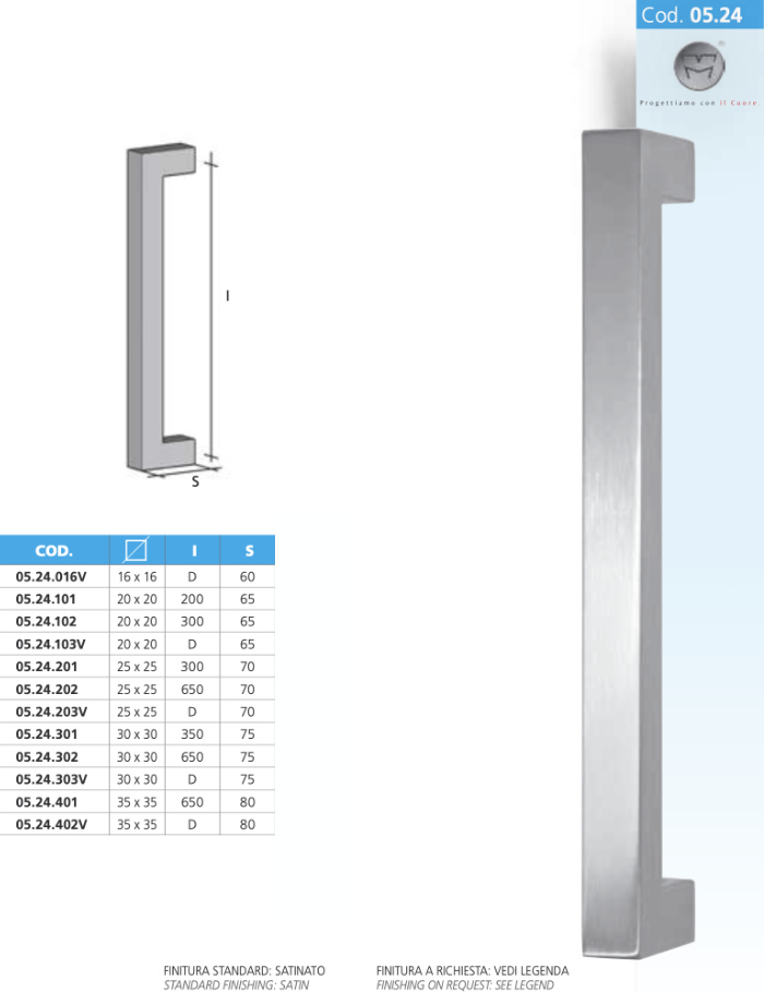 Maniglione Tubolare Quadro in Acciaio MPM 05.24