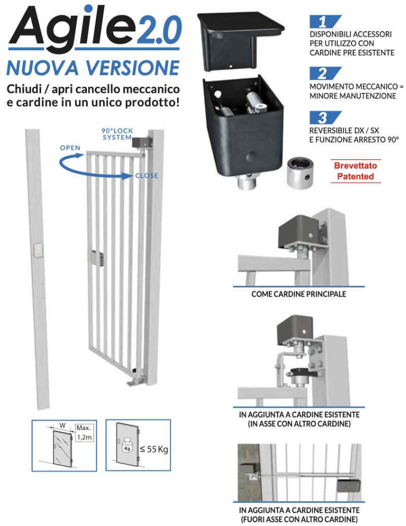 Agile - Chiudicancello e Cardine a Molla per Cancello