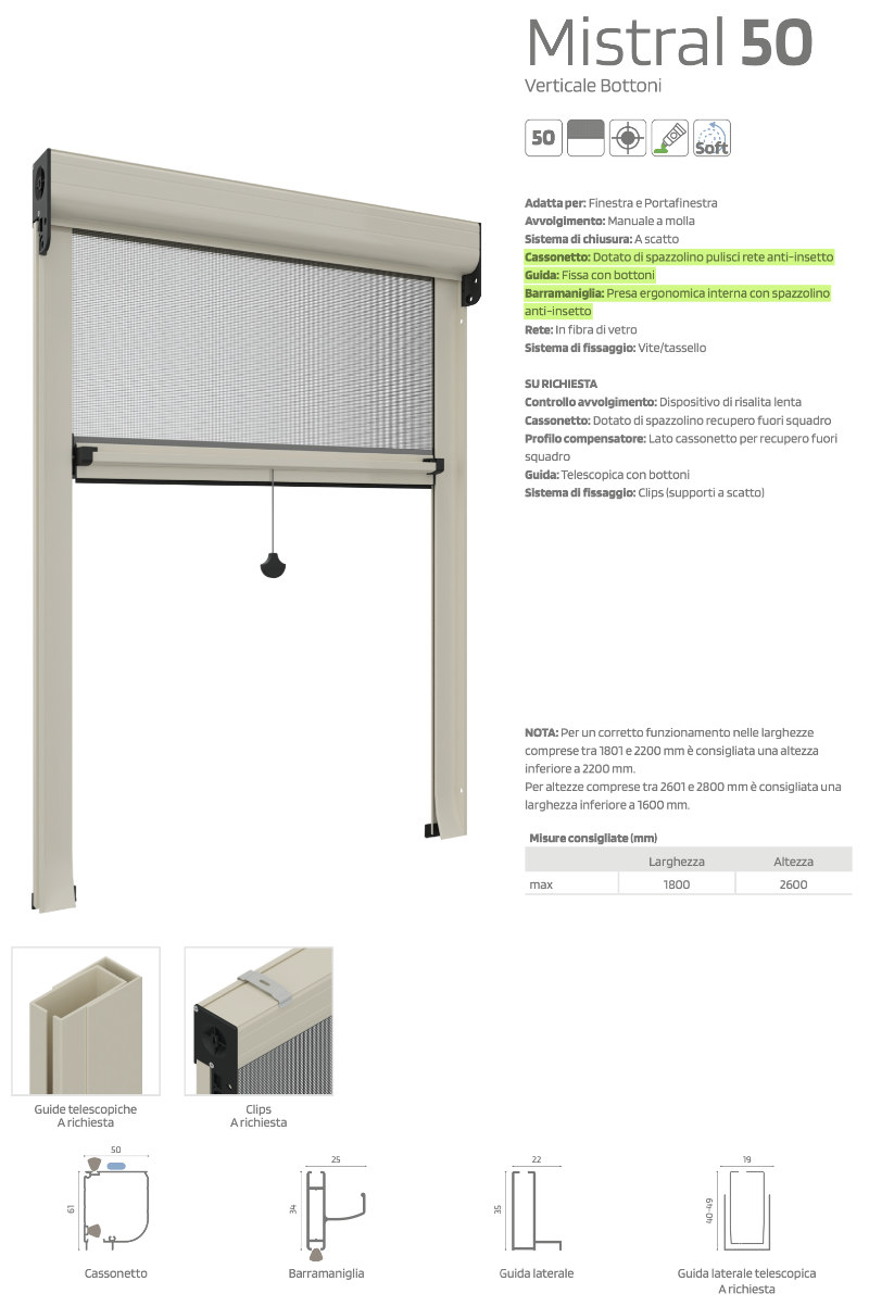Mistral 50 Vertical - Economical Spring Mosquito Net - Officine Rami