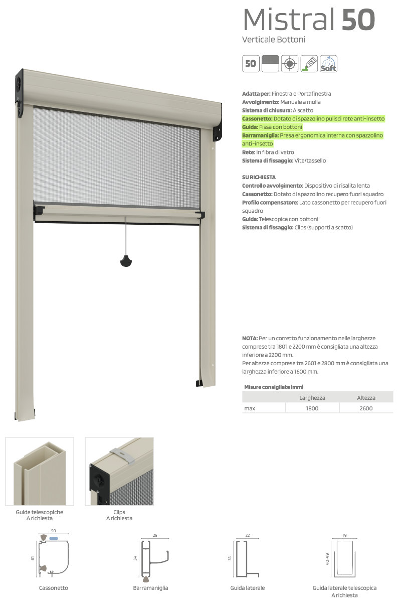 Mistral 50 Vertical – Wirtschaftliches Frühlings-Moskitonetz – Officine Rami