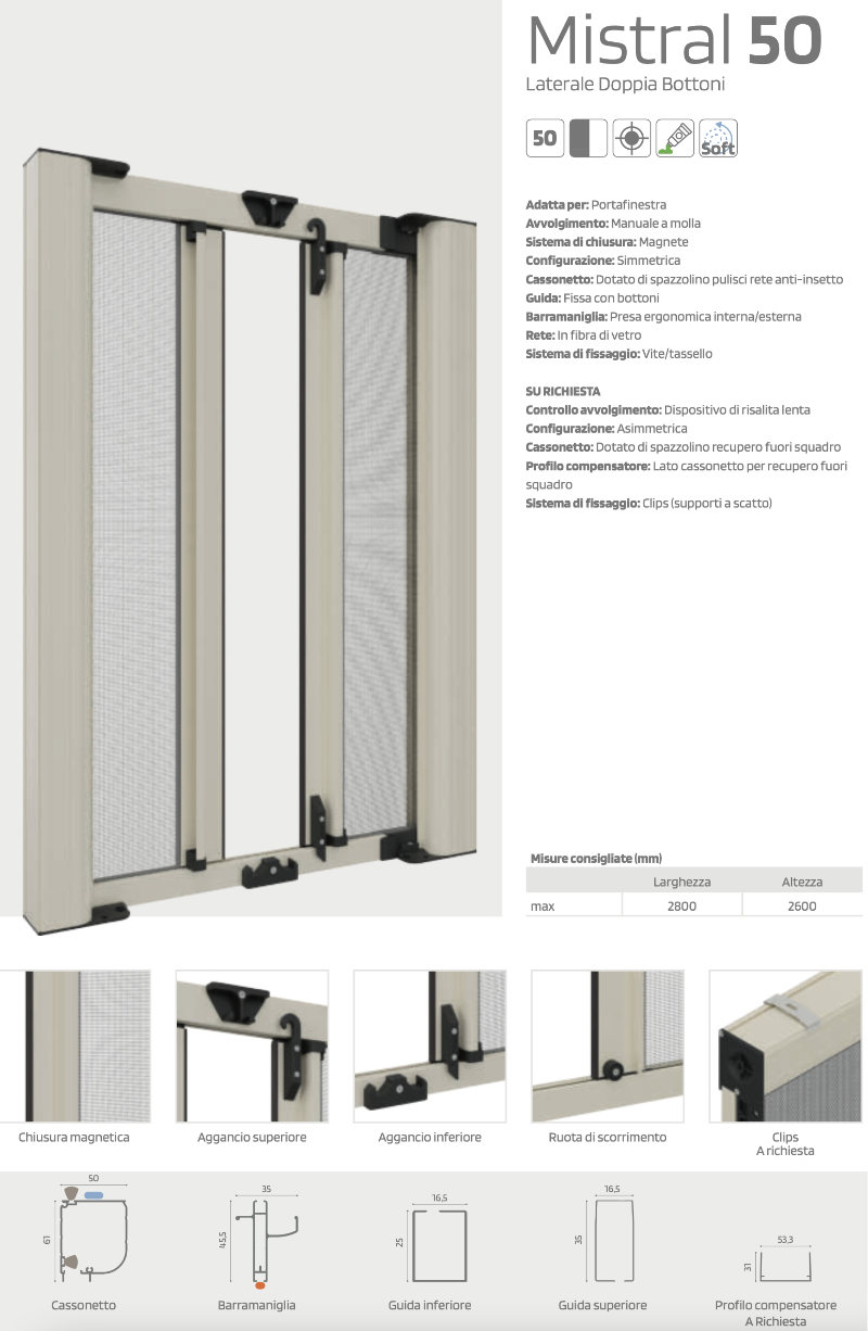 Moustiquaire double vantaux - Mistral Officine Rami - Dimensions hors tout 50mm