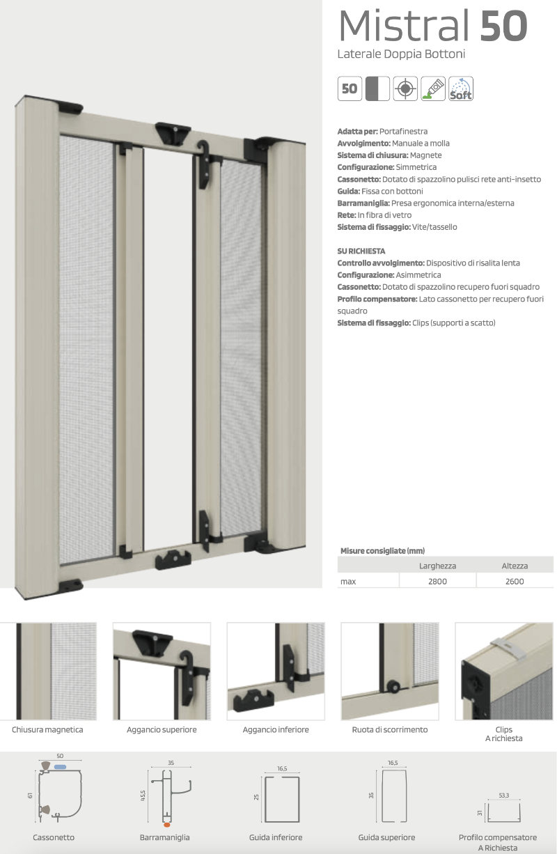 Doppelflügeliges Moskitonetz – Mistral Officine Rami – Gesamtgröße 50 mm