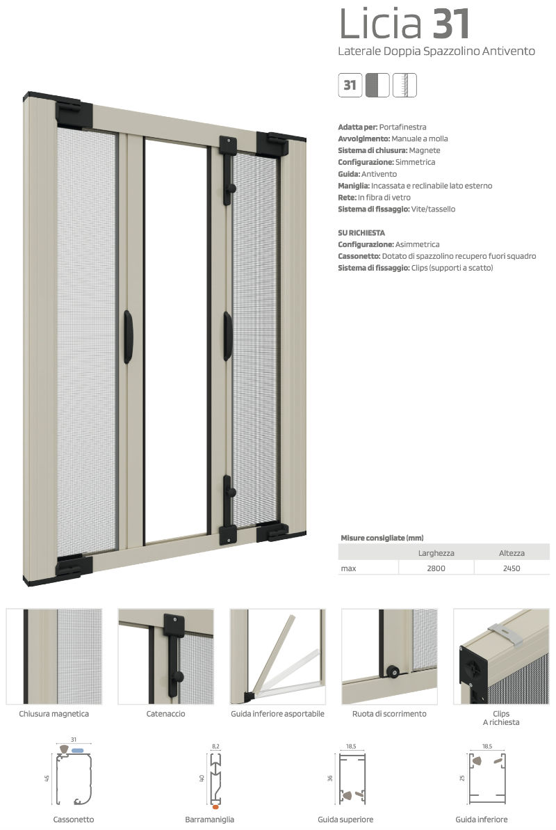 Zanzariera Doppia Laterale - con Ingombro Ridotto - Licia Officine Rami