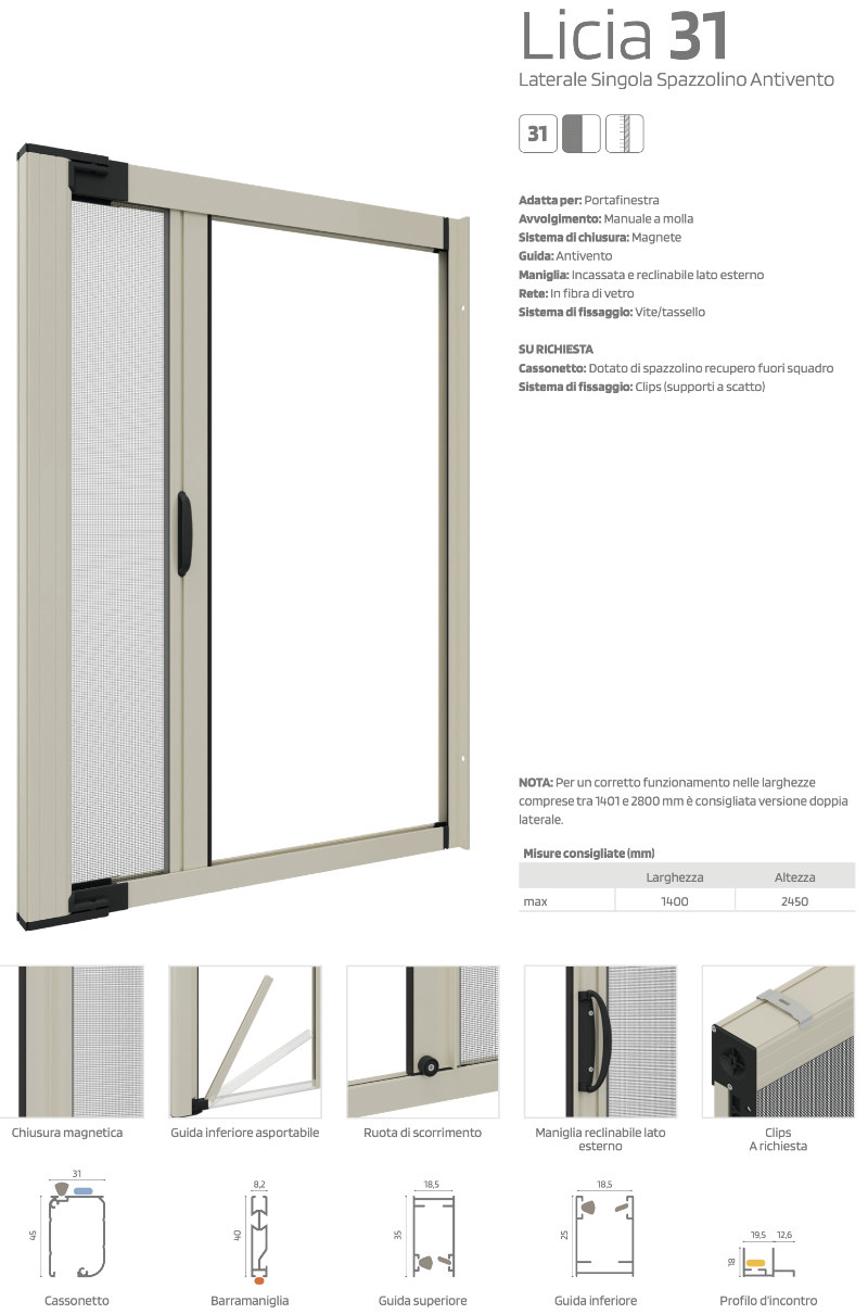 Zanzariera Laterale Sottile con Ingombro Ridotto - Licia 31 Rami