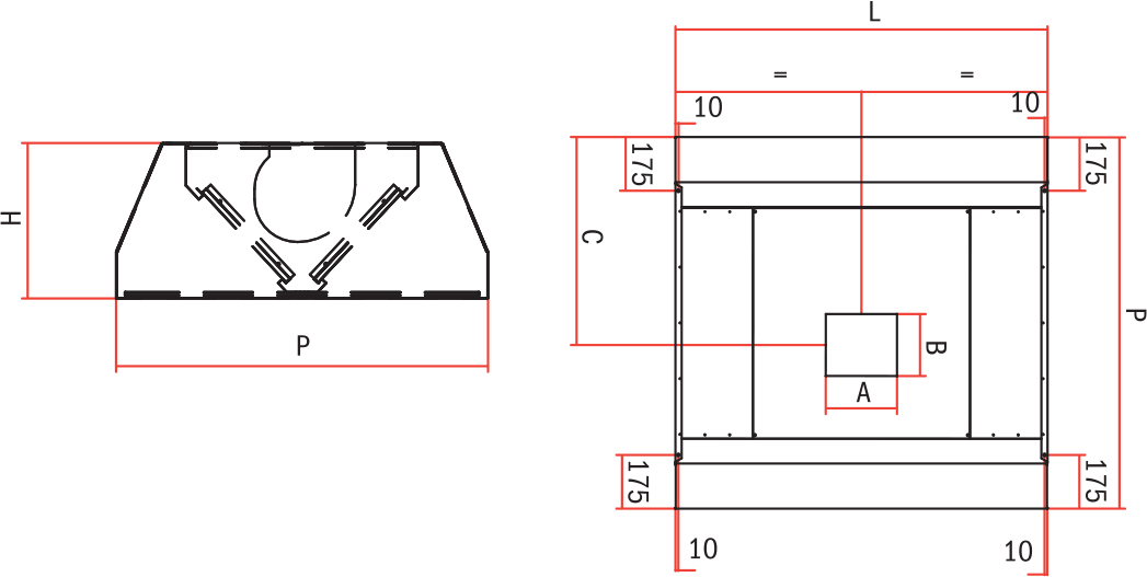 Cappa a Isola - con Elettroventilatore - Profondità 1200 mm