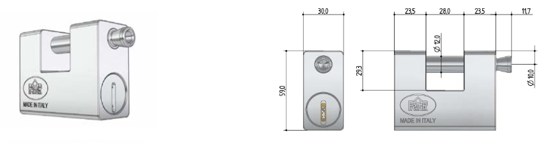  Misure lucchetto corazzato Prefer UL30