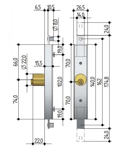 Serratura per Cancelletto Estensibile - Cilindro Tondo - Prefer 6602