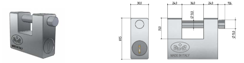 Misure lucchetto blindato Prefer UL20