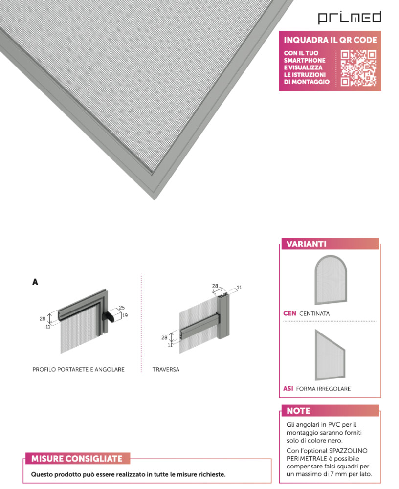 FISSA 90 PRIMED - Zanzariera a Pannello Fisso per Finestra