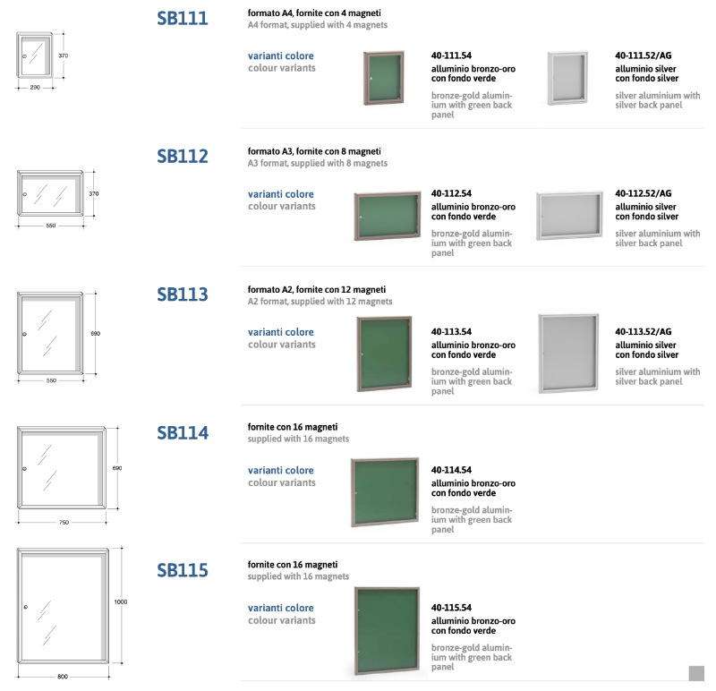 Bacheca Porta Avvisi con Magneti Varie Misure SB1 Silmec