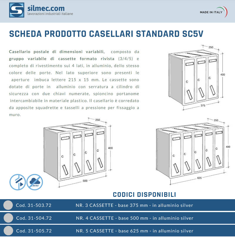 Casellario Silmec SC5V caratteristiche tecniche