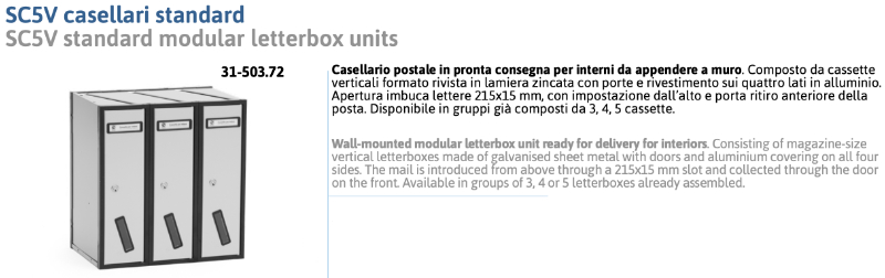 Modular Mailbox for Indoor Hanging SC5V Made in Italy