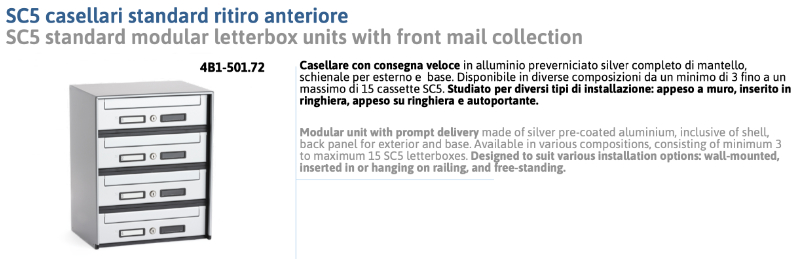 Cassette Postali Condominiali da Esterno Ritiro Anteriore SC5 Silmec