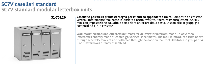 Cassette Postali Condominiali Modulari - per Interni da Muro -  Silmec SC7V