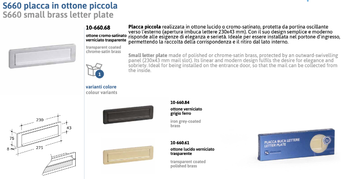 Placca in Ottone Piccola per Bucalettere - Silmec S660 275x75 mm
