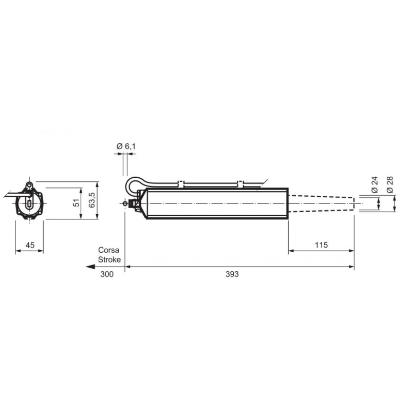 Attuatore a Stelo Mingardi Corsa 300mm