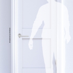 Ama Cromo Satinato Maniglia per Porta su Rosetta di Architettura Designer Andrea Maffei per Colombo Design