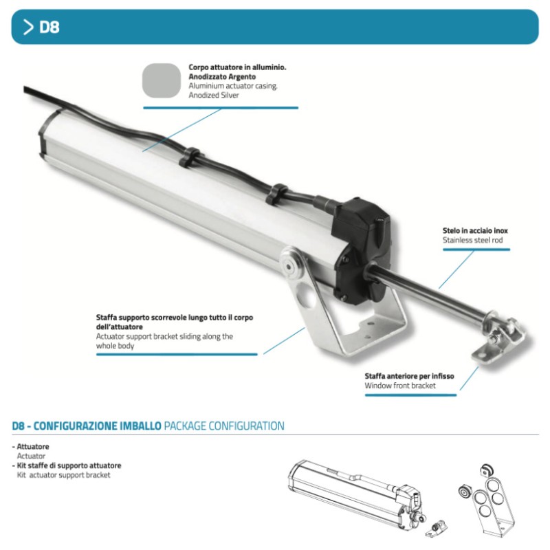 Attuatore a Stelo Mingardi D8 Fce 230V Corsa 200-300-400mm