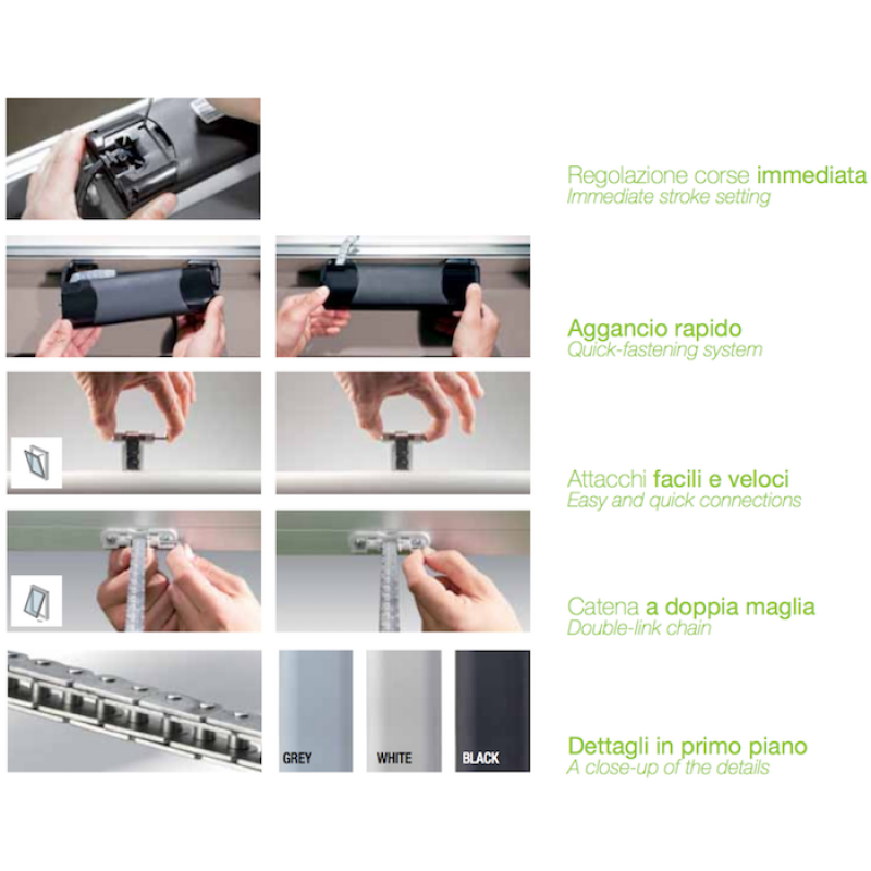 Attuatore a Catena Smart 110V 50 Hz Comunello Mowin Nero Grigio o Bianco