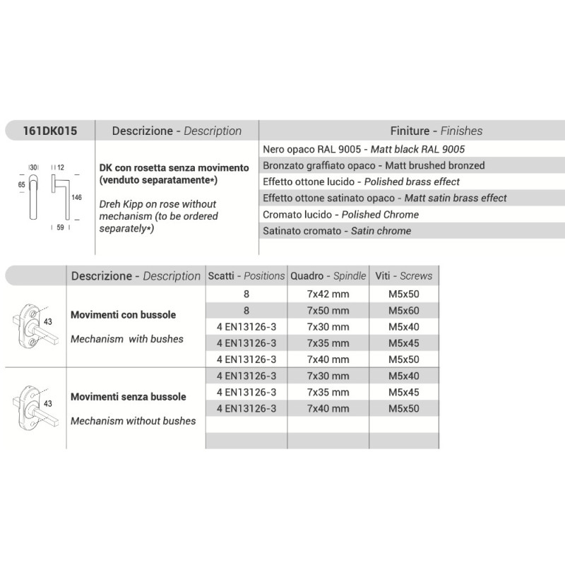 Aura Reguitti Maniglia per Finestra DK Anta Ribalta con Rosetta Zama