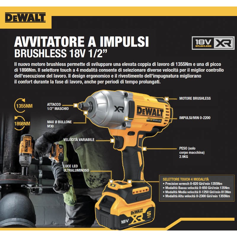 Avvitatore ad Impulsi DeWalt DCF900P2T-QW 1/2" Brushless