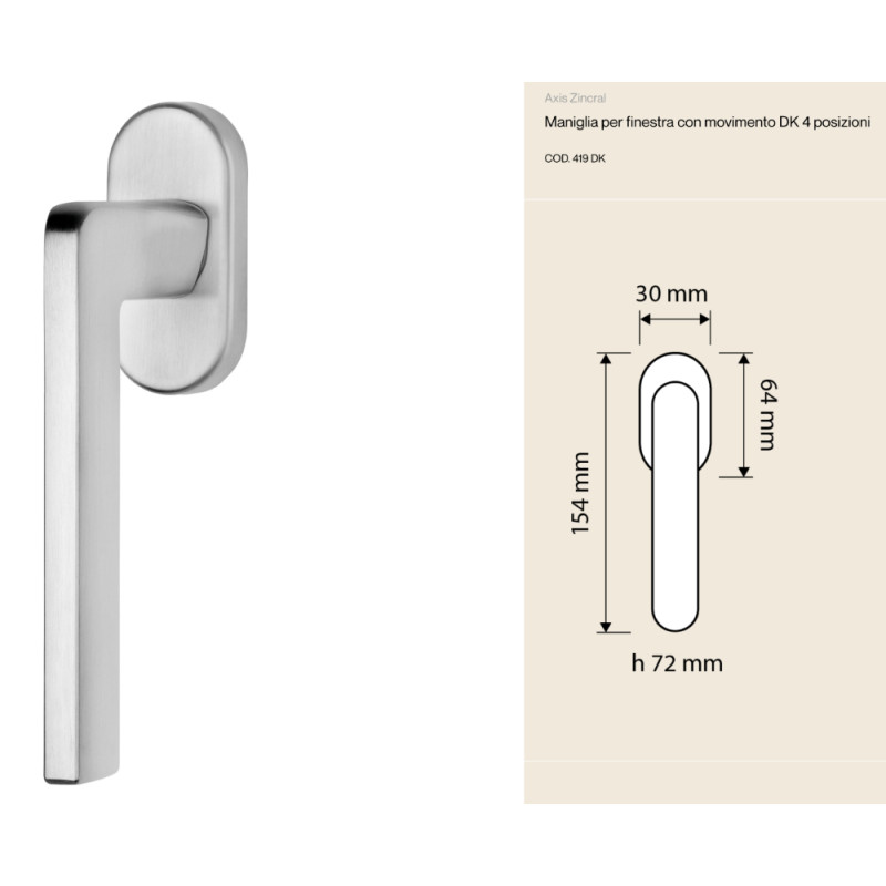 Axis Zincral Linea Calì Maniglia per Finestra con Movimento DK