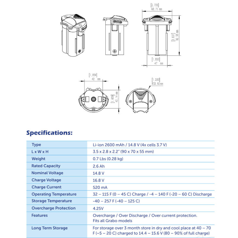 Batteria GRABO Ricambio Originale al Litio per Ventosa Elettrica