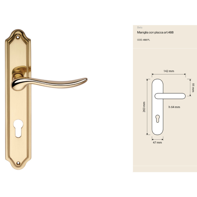 Beta Linea Calì Maniglia su Placca per Porta Interna Stile Romantico