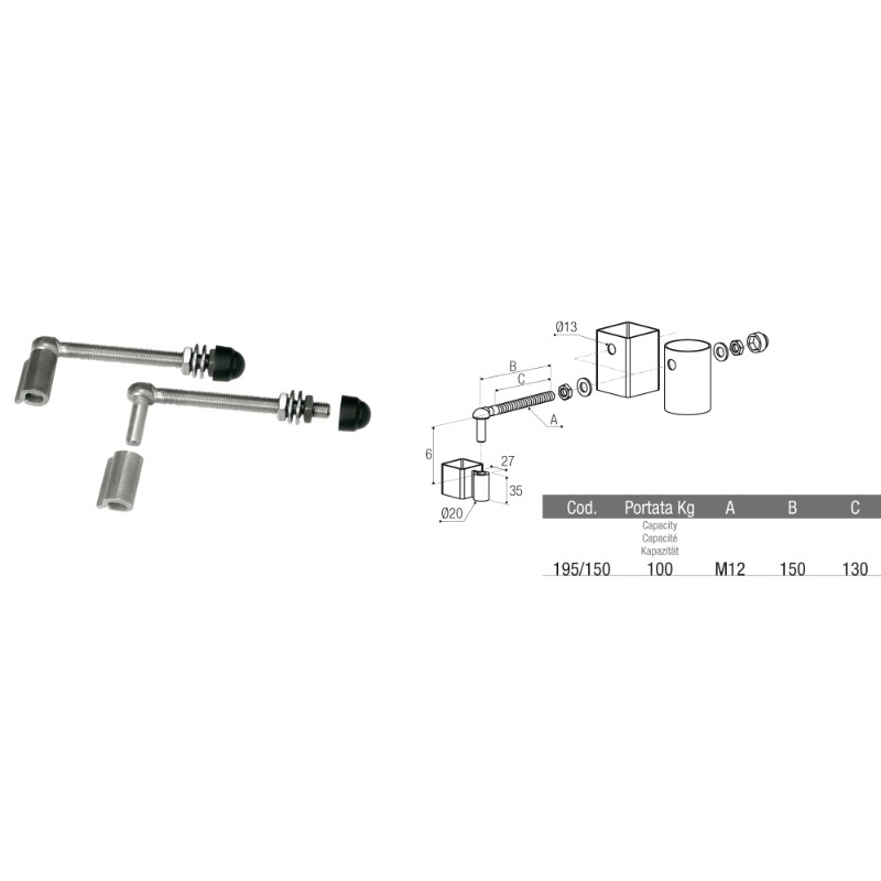 Cardine Inox con Bussole di Acciaio a Saldare Brevetti Adem