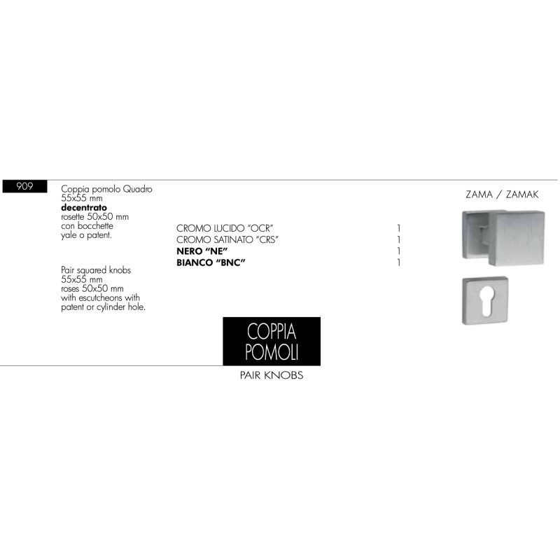 Coppia Pomolo Quadro Arieni 909 55x55 mm Decentrato con Bocchette