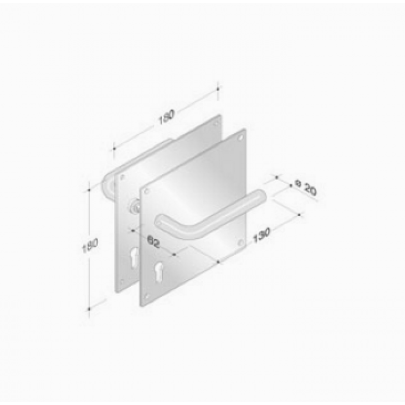 Coppia di Maniglie su Placca pba 2028/2001 in Acciaio Inox AISI 316L