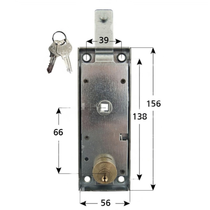 FASEM 109 Serratura per Basculante Distanza Chiave 73 mm con Leva Interna