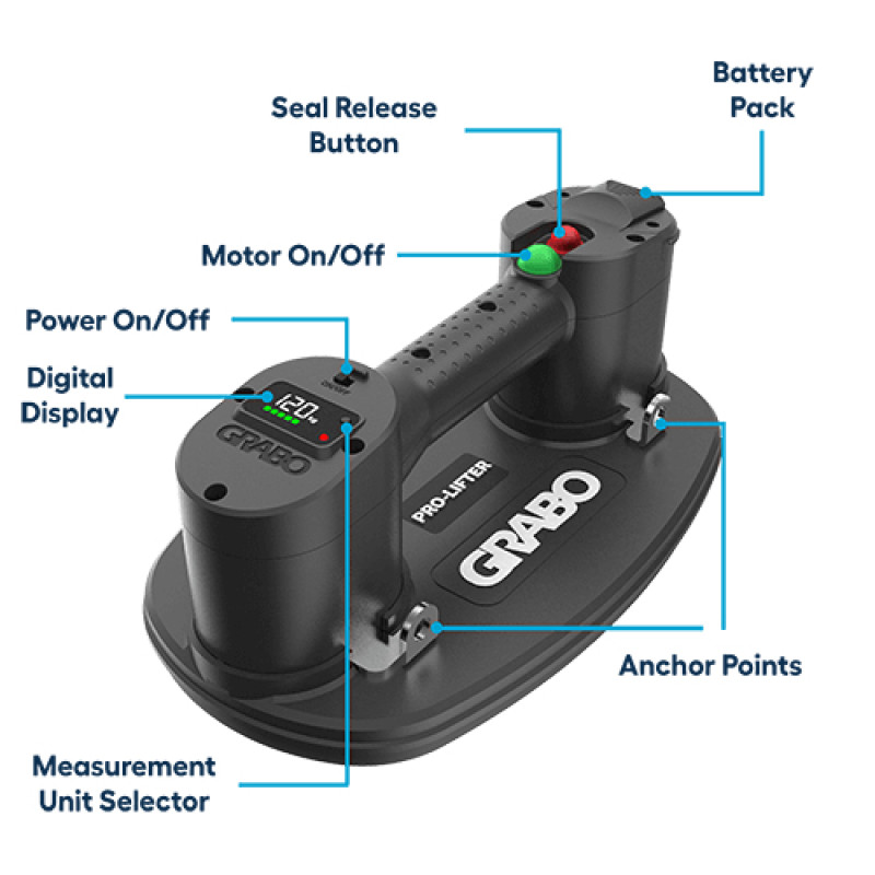 GRABO PRO-LIFTER 20 Ventosa Elettrica Sottovuoto con Display e Batteria