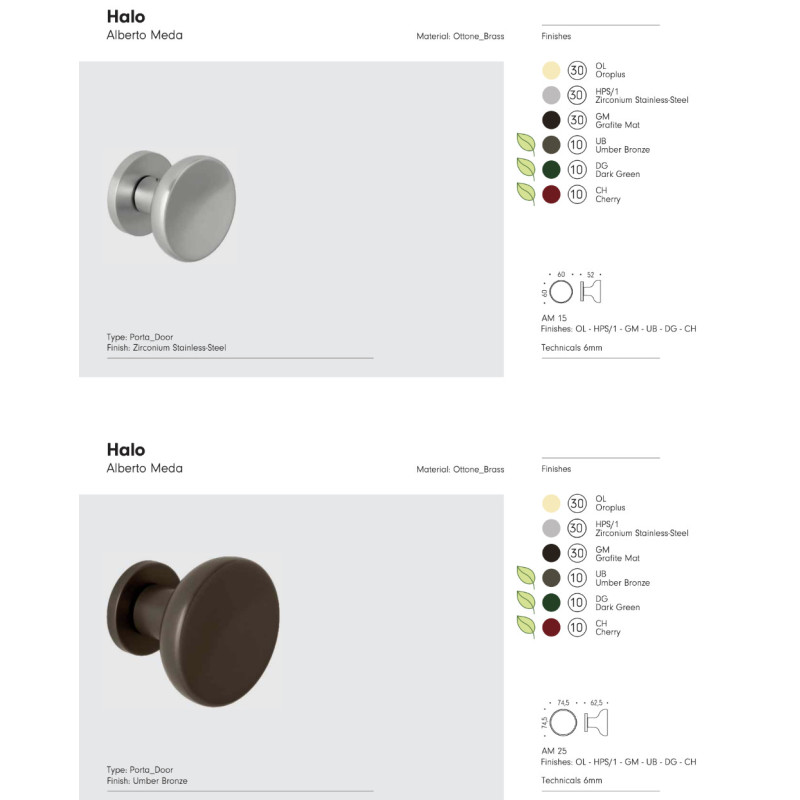 Halo Colombo Design Pomolo Fisso per Porta Ø60 o Ø72 Alberto Meda