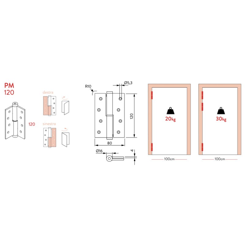 Justor PM 120 Perno a Molla Sinistra o Destra 2 Pezzi