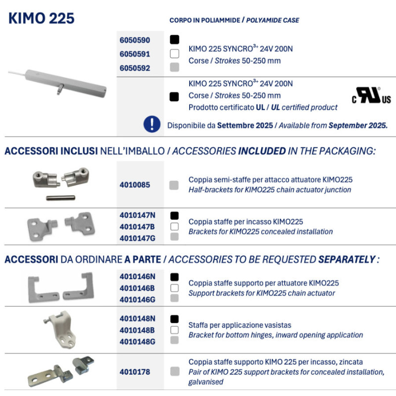Kimo 225 Nekos Attuatore a Catena 200N Piccolo e Innovativo