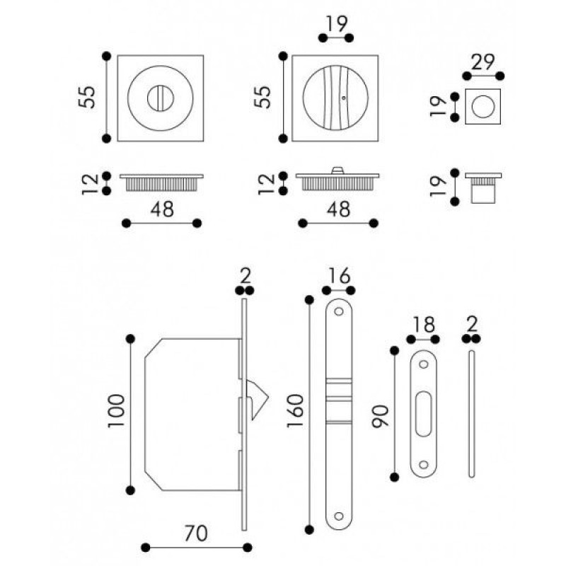Kit Nicchie Quadrate per Porte Scorrevoli Arieni 94/Q con Serratura