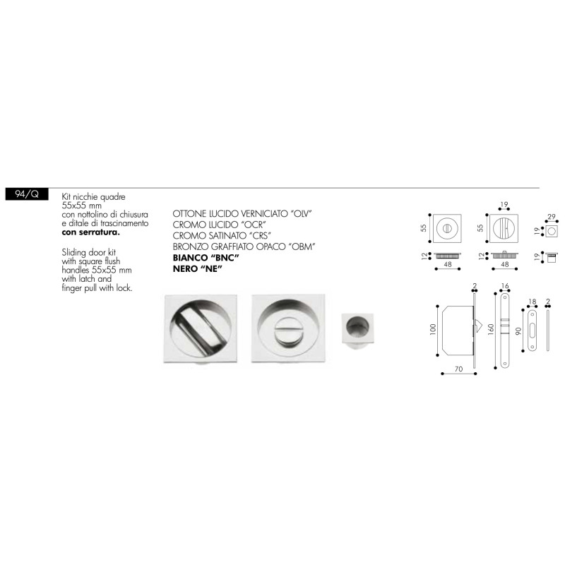 Kit Nicchie Quadrate per Porte Scorrevoli Arieni 94/Q con Serratura