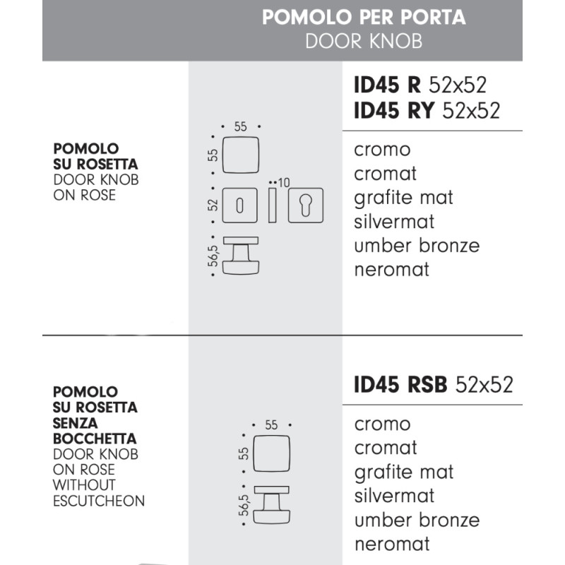 Kubo Colombo Design Pomolo per Porta Girevole 55x55 mm