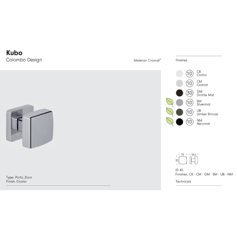 Kubo Colombo Design Pomolo per Porta Girevole 55x55 mm