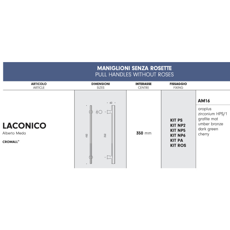 Laconico Colombo Design Maniglione per Porta Senza Rosette Alberto Meda