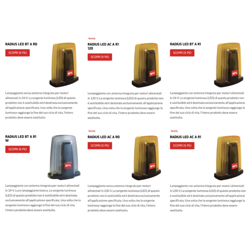 Lampeggiante per Cancello Automatico BFT RADIUS LED Vari Modelli